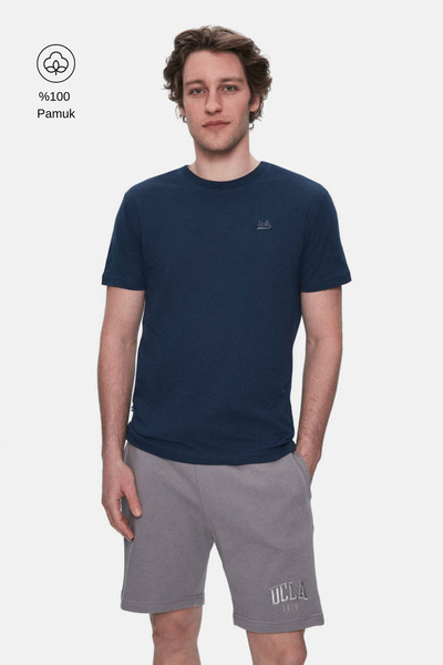 UCLA Ανδρικό T-shirt Harper Navy Blue με κέντημα και στρογγυλή λαιμόκοψη σε κ...
