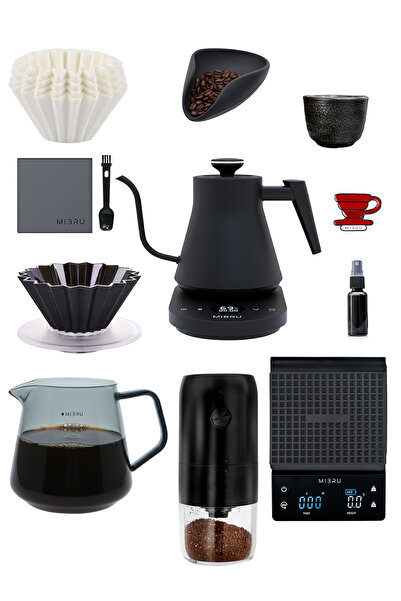 MIBRU V60 Coffee Dripp Pour Over 9 Piece Set Filter, Electric Kettle & Grinde...