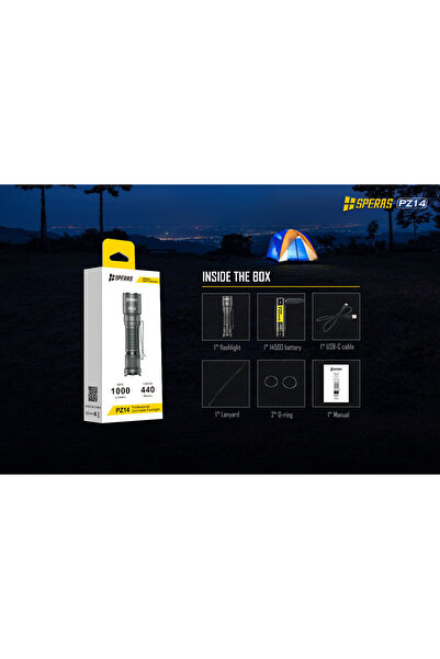 Choice 14500 Black SPERAS PZ14 Zoom Flashlight 1000 Lumens High-Intensity EDC...
