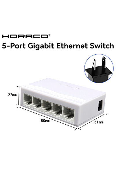 Choice1 US Adapter HORACO 5 Port Gigabit Network Switch Unmanaged 1000M Mini ...