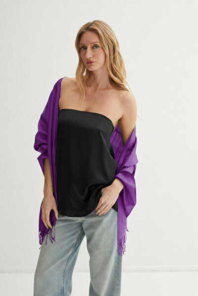 Silk and Cashmere Mor El Dokuması Saf İpek Şal 70x180 cm