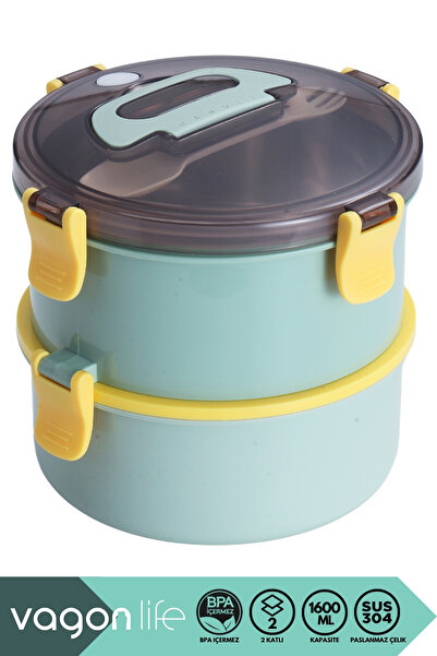 Vagonlife Bento 1600ml Round Lunchbox New Collection Double Layer Stainless S...