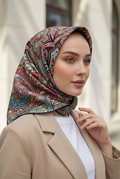 Vissona 100% Twill İpek Etnik Desenli Lacivert Renkli 90x90 Dikim Şekli : El ...