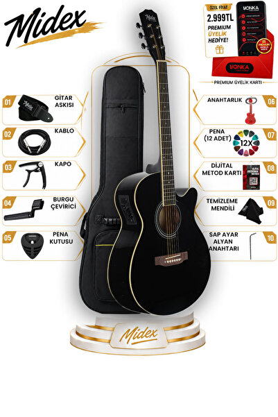 Midex Xc-300xbk-eq Profesyonel Siyah Elektro Akustik Gitar 4/4 Yetişkin Üst S...