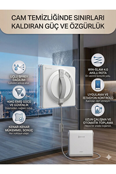 Ecovacs Çerçevesiz Camlara Özel Kenar Algılama Sensörlü Akıllı Temizlik Robot...