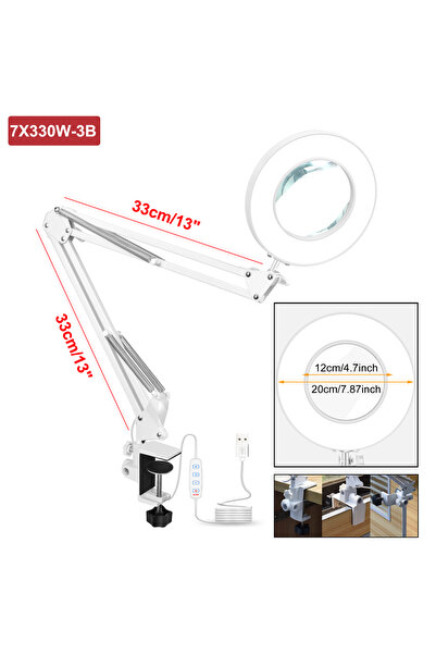 Choice1 5X 120mm 7X330W-3B 120mm Large 5X Magnifying Glass with 3 Colors LED ...