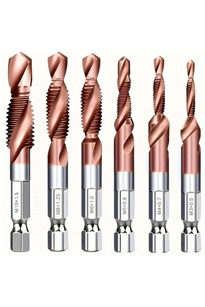 Choice 1.0 Other 6-Piece High-Speed Steel HSS Cobalt Plating Drill Tap Counte...