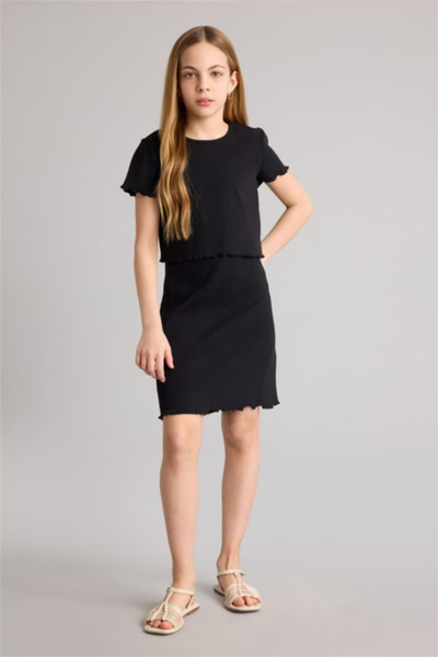 DeFacto Corded Fabric Ribbed Knit 2-Piece Dress Girls H2206A826Sp