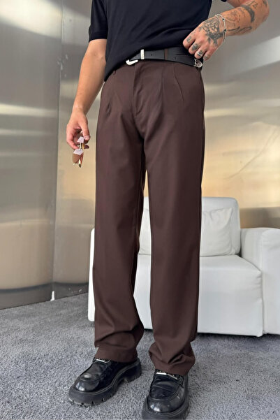 sunfyre Men's Pleated Detail Baggy Fit Comfortable Fit Fabric Trousers