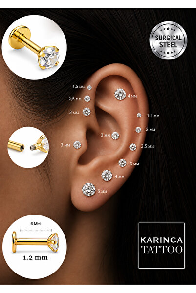 Karınca Piercing Taşlı Piercing Kulak Tragus Forward Helix Flat Conch Dudak B...