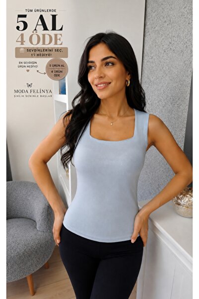 moda felinya Γυναικείο αμάνικο μπλουζάκι με τετράγωνο λαιμόκοψη, σε παστέλ μπ...