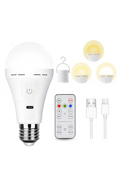 Choice1 1Pack E27 LED Emergency Bulb USB Type C Rechargeable 3000K-6000K Thre...