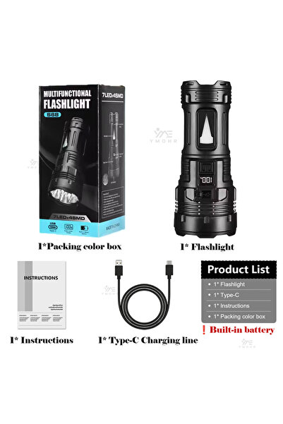 Choice Fixed focus 7 LEDs High Power LED Flashlight 18650 Led Torch USB C Rec...