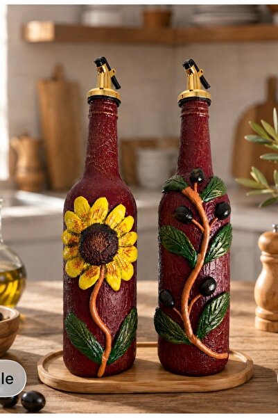 Rembox El Yapımı Kabartma Yağdanlık Seti 2’li 750 ml Sanatsal Dekoratif Zeyti...