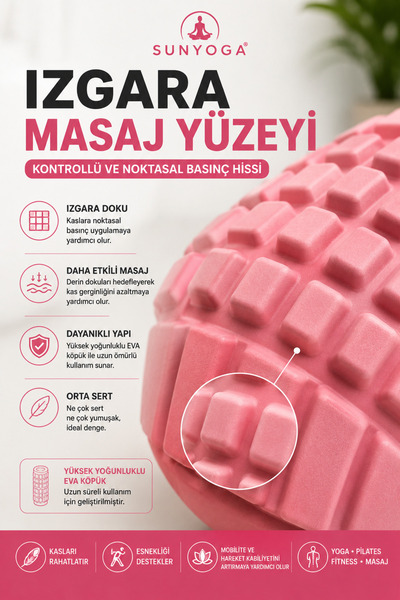 SUNYOGA 30010 High Density Medium Hard Deluxe Foam Roller Fıtness Pilates Yoga Massage Foam Massage Roller