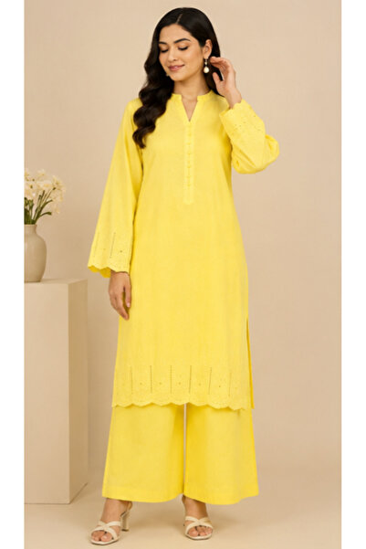 6TEEN Women's Vibrant Lime Yellow Embroidered 2pc