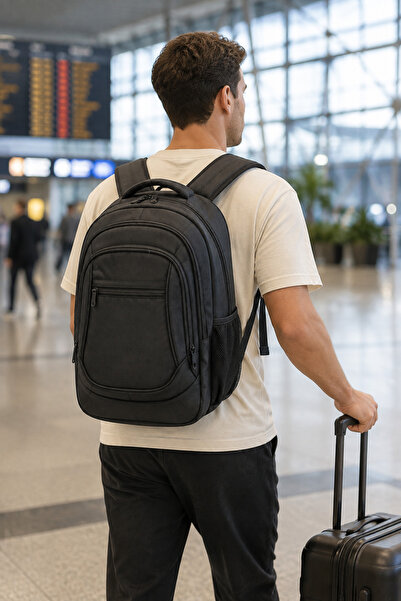 GNC DESİGN Black Unisex 15.6 Inch Waterproof Backpack and Travel Bag with Lap...