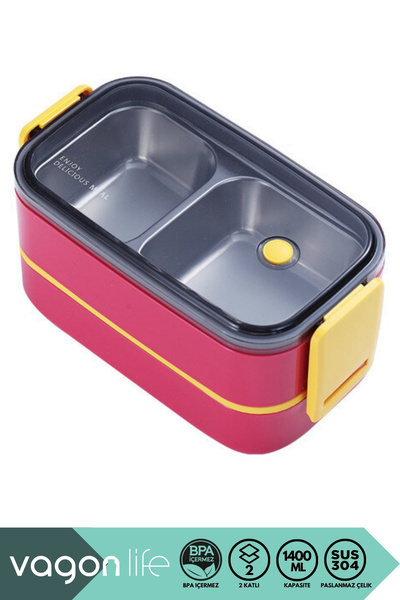 Vagonlife Bento 1400ml Lunchbox New Collection 2 Layers 2 Compartments Stainl...