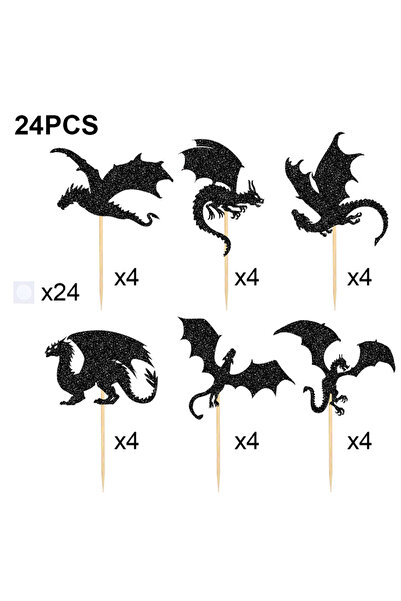 Choice Black YOMDID 24Pcs Flying Dragon Theme Cake Toppers Glitter Dragon Din...