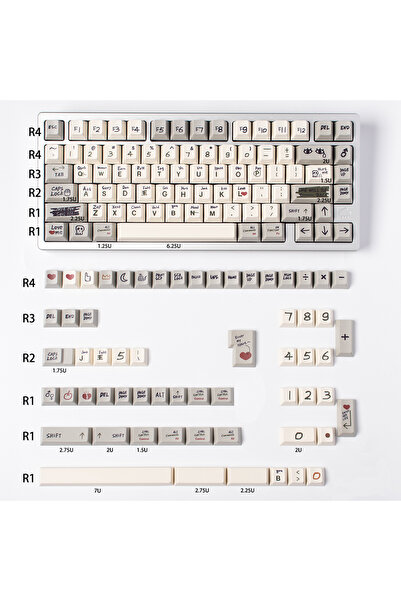Choice أغطية مفاتيح PBT بتصميم قصة حب ريترو، 142 مفتاحًا، بروفايل تشيري، طباع...