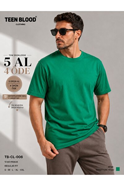 Teen Blood Men's Short Sleeve Crewneck 100% Cotton T-Shirt Green Color Regula...
