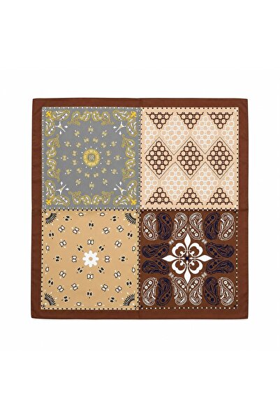 Axesoire 14890 Patchwork Desenli Kahve Çift Tarafı Baskılı Bandana Fular 70x7...