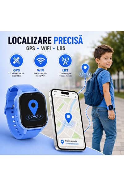 Techone Ceas Smartwatch GPS Copii Localizare, Telefon KT19T, 1.85", 4G LTE, Apel Video, Camera HD SOS Albastru