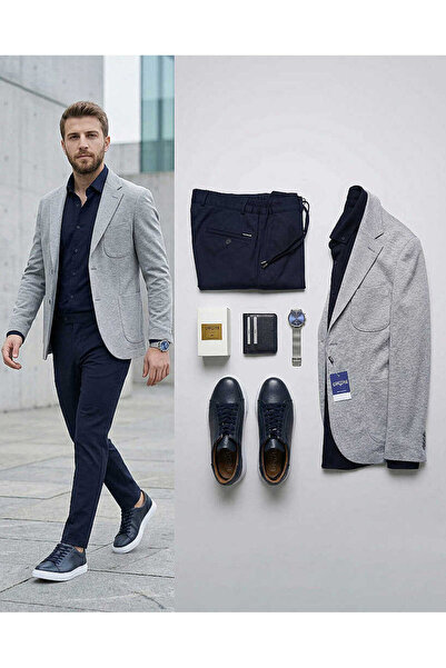 Beystil Erkek Mono Yaka Gri Blazer Ceket 310 - Slim Fit