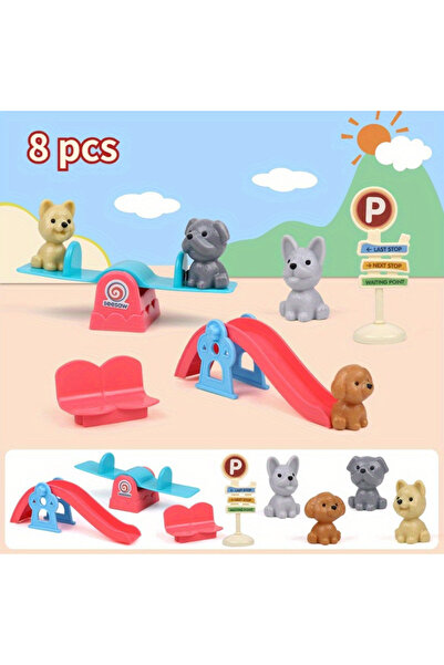 Choice1 as pic Cute Dog Pet Basket Family Toys Dog Doll Set Cage Toys Scene P...