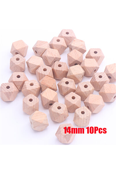 Choice 14mm 10Pcs 10-20mm Geometric Beech Wood Beads Faceted Hexagon Teether ...
