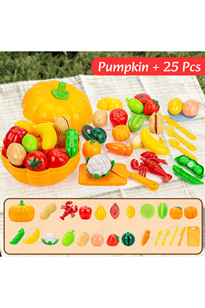Choice3 Pumpkin 25 Pcs Cutting Play Food Toy for Kids Kitchen Pretend Fruit &...