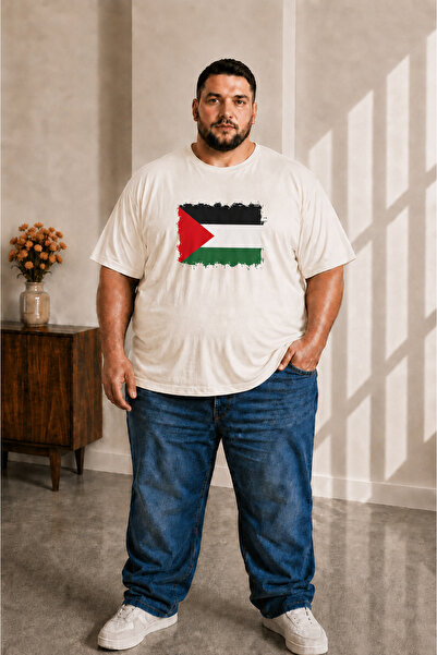 sngl tekstil Men's Large Size Short Sleeve Palestine Flag Printed T-Shirt 3XL...