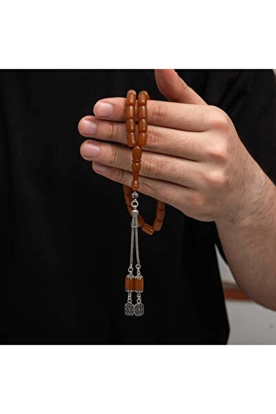 Inure Jewelry Ασημένια φούντα που σφίγγει κεχριμπαρένιο ροζάριο