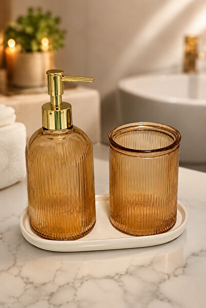 ANGDESİGN İnci̇ Glass 2-Piece Bathroom Set - Glass Liquid Soap Dispenser and ...