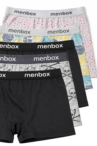 MENBOX بوكسر رجالي من قماش الليكرا المرن المزخرف - 5 قطع - تصميم مريح يناسب ا...