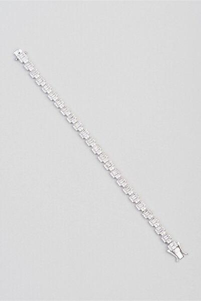 So CHIC... Baget Taşlı 18 Ayar Beyaz Altın Kaplama 18 Cm Gümüş Bileklik