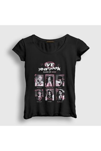 Presmono Women's Black Class Yearbook K-Pop Ive T-Shirt 611986Tt
