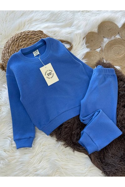 NOBLEKIDS Esnek Ribana Cobalt Blue Children's Set – Sweatshirt & Bottoms, 18 ...