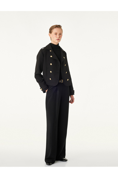 Koton Long Sleeve Decorated Buttoned Double-Breasted Gabardine Military Jacke...