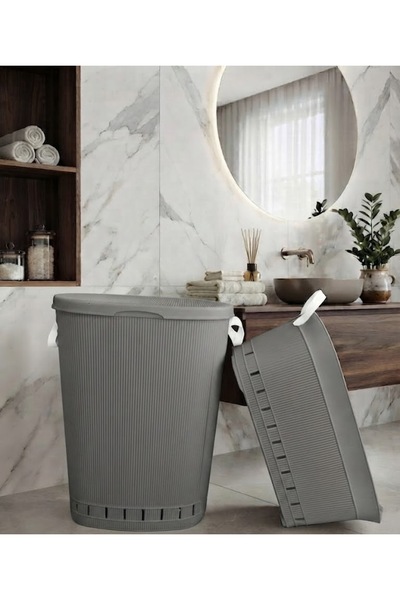 Buclee 64 Lt + 40 Lt Antrasit Kirli Çamaşır Sepeti ve Temiz Çamaşır Selesi Se...