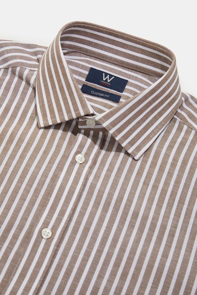 W Collection KAHVE UZUN KOLLU ÇİZGİLİ DESENLİ GÖMLEK