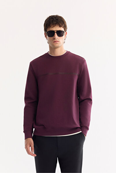 Avva Erkek Bordo Bisiklet Yaka Pamuklu Bi-Stretch Baskılı Regular Fit Sweatsh...