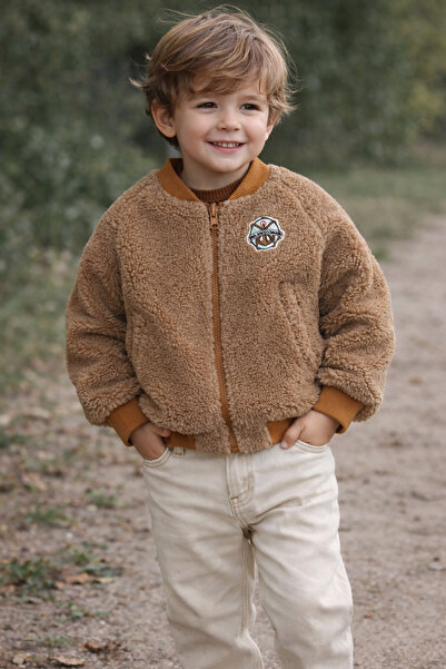 NOBLEKIDS Boy's Double-Sided Plush Cardigan Brown