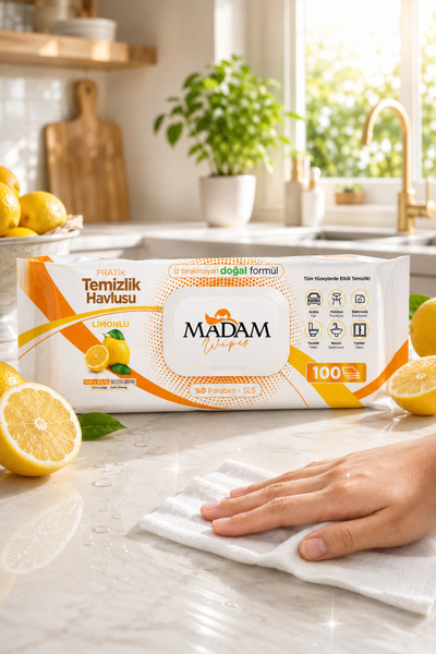 MADAM Wipes Limonlu Pratik Yüzey Temizlik Havlusu 100 Yaprak