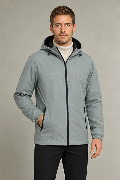 Montland Men's Mint Green Removable Hooded Water and Wind Resistant Zippered ...