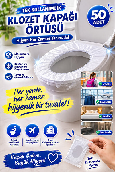 TOYFEST Hijyenik Tek Kullanımlık Klozet Kapağı Poşeti 50 Adet Seyahat Tipi Tu...