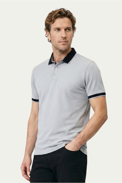 Kiğılı Polo Neck Regular Fit Patterned Cotton T-Shirt