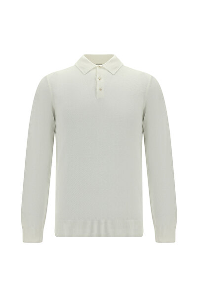 Abdullah Kiğılı Polo Neck Regular Fit Patterned Cotton Cashmere Knitwear Sweater