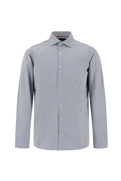 Abdullah Kiğılı Long Sleeve Slim Fit Slim Fit Patterned Cotton Shirt