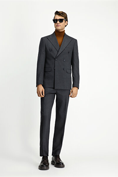 Kiğılı 7 Drop Slim Fit Slim Fit Wool Striped Double Breasted Suit